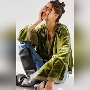 Free People Olive Green Velvet Top
